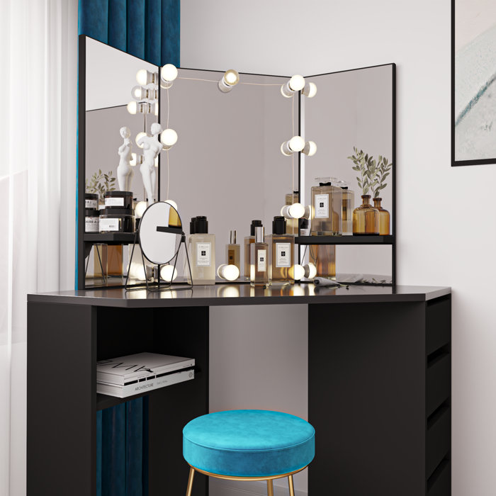 Latitude Run® Jaylianni Beauty Corner Makeup Vanity with Mirror